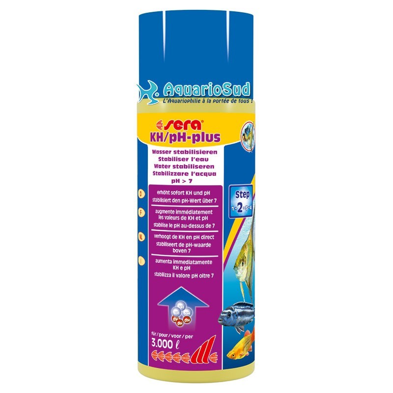 SERA Kh/pH plus en flacon de 500 ml pour traiter 3000 litres d'eau dure. SERA Kh/pH plus en flacon de 500 ml pour traiter 3000 litres d'eau dure.