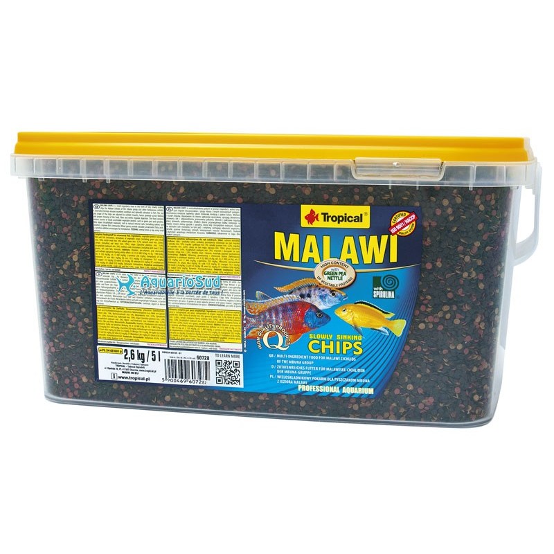 TROPICAL Malawi chips - 5 litres est une nourriture pour cichlidés Malawi et autres cichlidés herbiv
