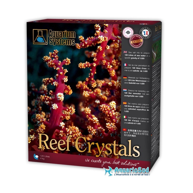 AQUARIUM SYSTEMS Reef Crystals : 4 Kg - Sel marin pour réaliser 120 litres d'eau pour aquarium récifal 