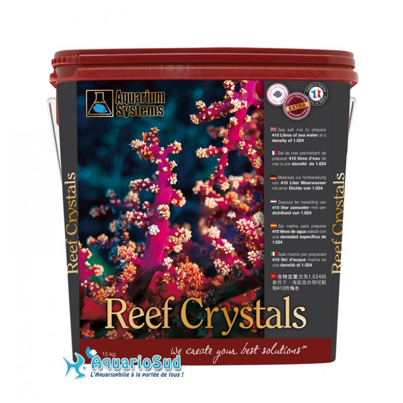 AQUARIUM SYSTEMS Reef Crystals : 15 Kg - Sel marin pour réaliser 410 litres d'eau pour aquarium récifal 