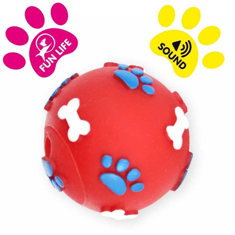 DOG LIFE STYLE Balle sonore en vinyl, Ø 6cm, rouge