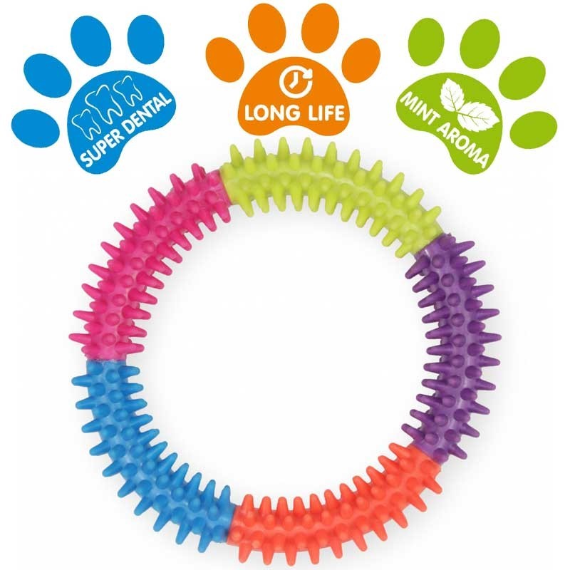 DOG LIFE STYLE Anneau dentaire multicolore Ø 15cm - Arôme menthe