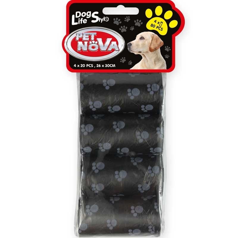 PETNOVA Recharge pour Distributeur de sacs - 4x 20pcs - Noir