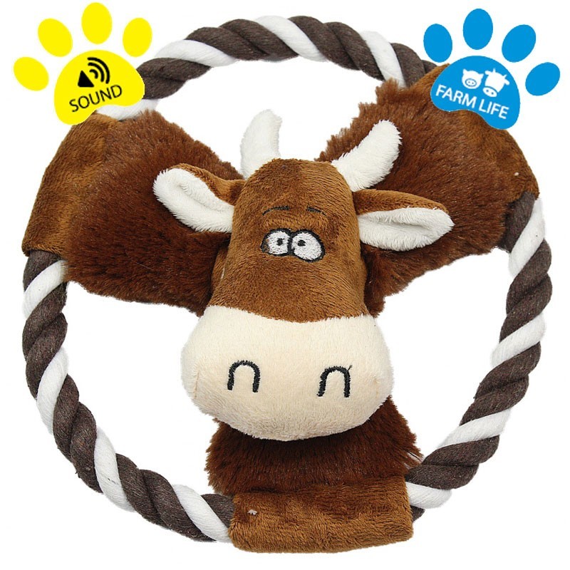 DOG LIFE STYLE Peluche vache sonore sur corde 20cm