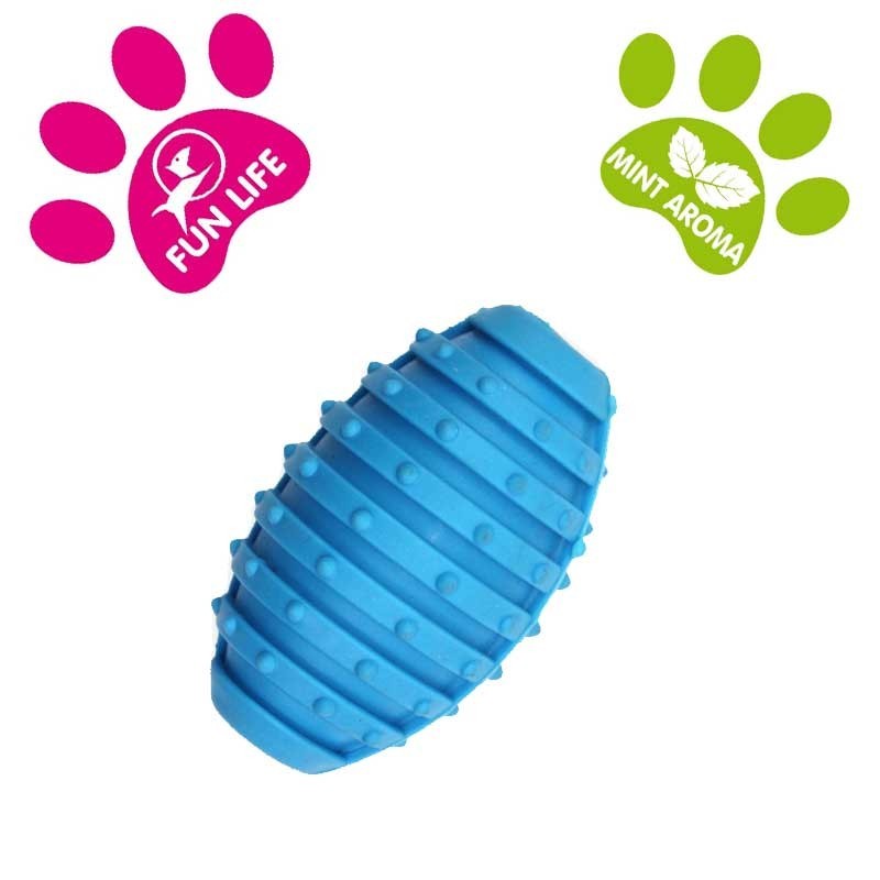 DOG LIFE STYLE Ballon de Rugby 10cm - Arôme menthe