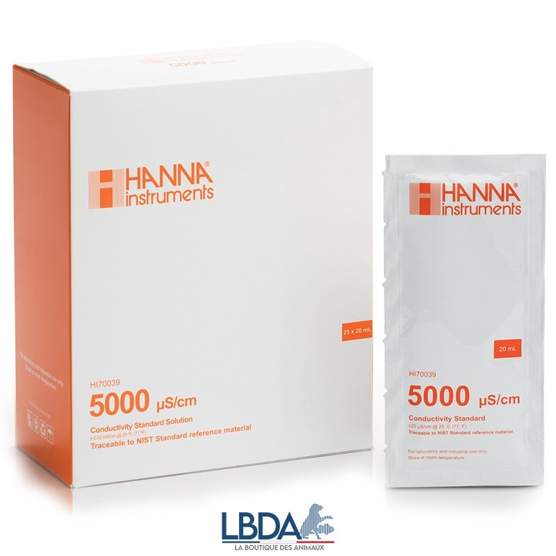 HANNA INSTRUMENTS HI70039P - 25 Sachets de Solution d'étalonnage 5000 µS pour conductivimètre