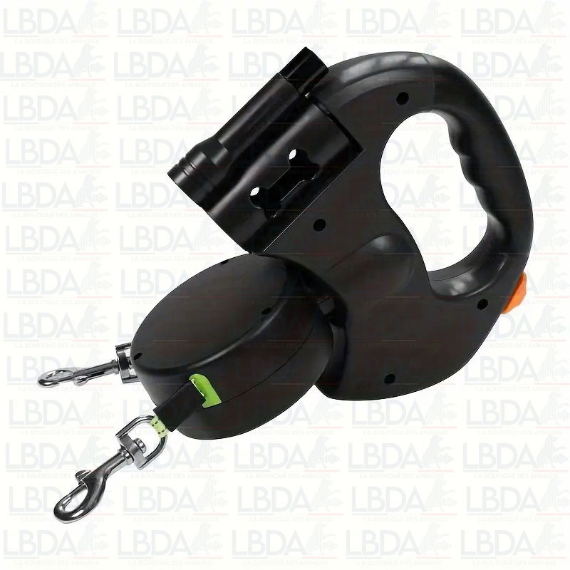 Guinzaglio doppio retrattile per 2 cani - Nero Guinzaglio doppio retrattile per 2 cani - Nero