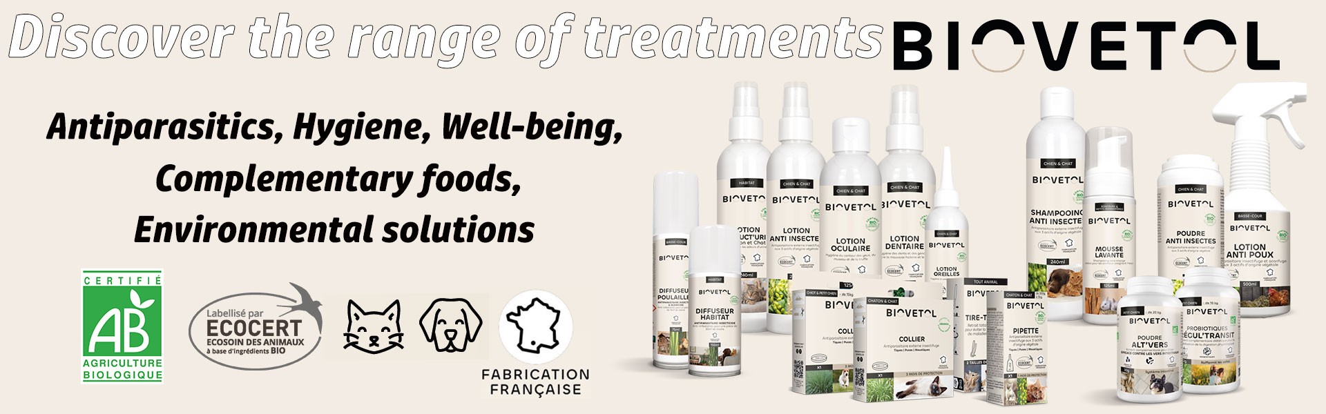  Range of dog care products, Ecocert certified